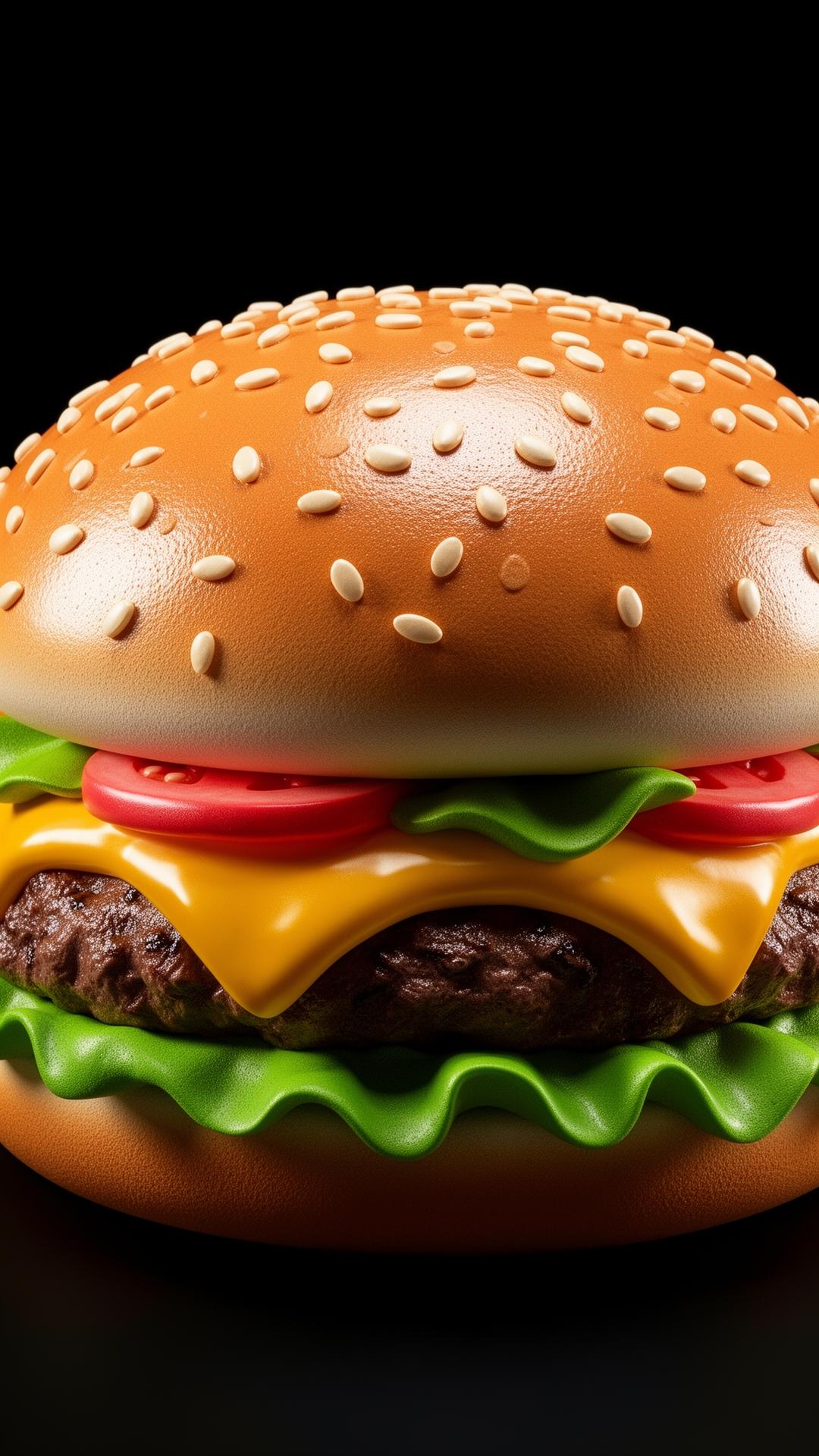 Realistinen 3D-burger suurennoksena
